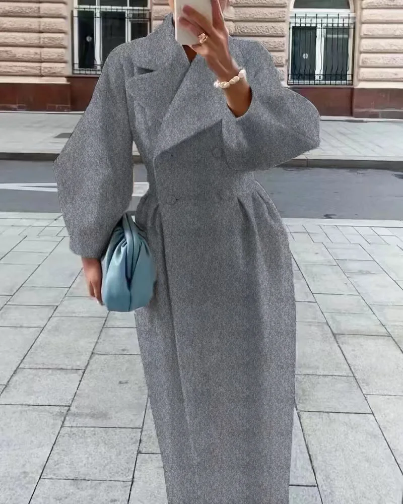 Women\'s new autumn and winter retro palace style lantern sleeve large lapel wool coat long coat