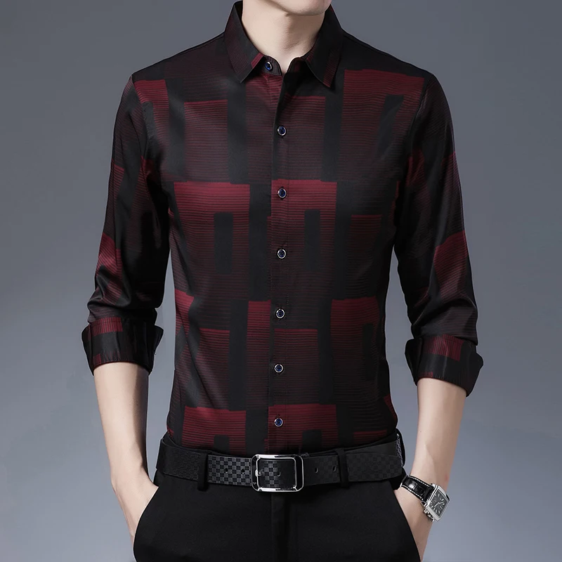 New Spring Autumn Plaid Shirts for Men Smart Casual Slim Fit Long Sleeve Blouse Shirt Tops