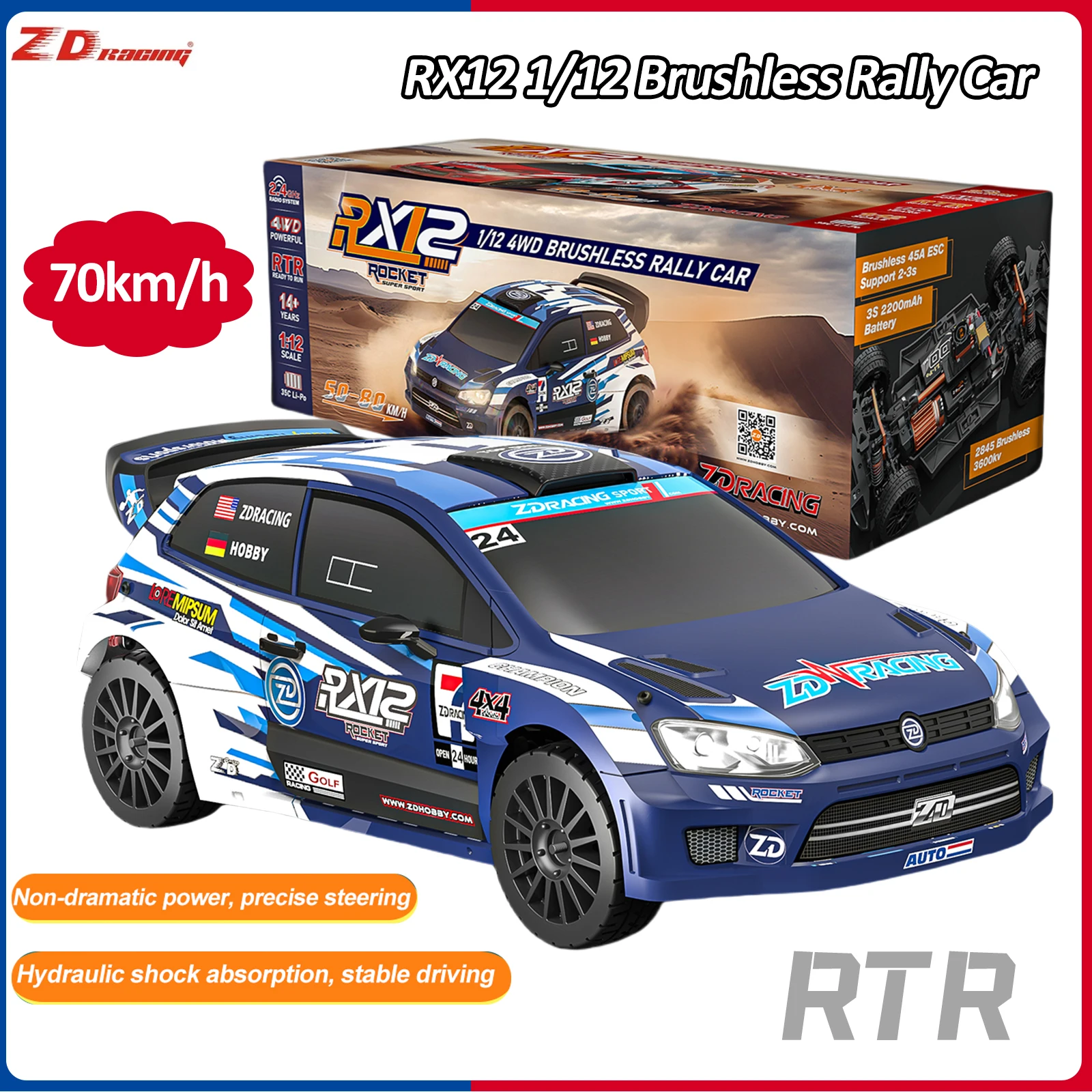 

ZD RACING RX12 масштаб 1/12, высокоскоростной 70 км/ч, бесщеточный пульт дистанционного управления, раллийный автомобиль с полным приводом, 2,4 ГГц, 6 каналов, электрическая игрушечная модель