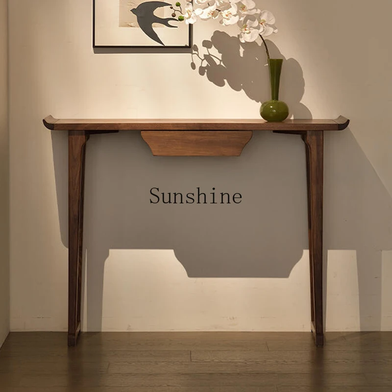 

New Chinese-style solid wood entrance table against the wall strip case light luxury simple entrance platform