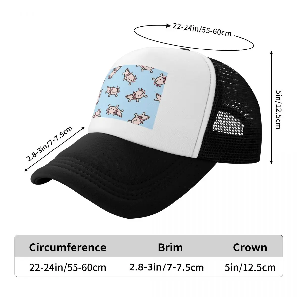 Axolotl Sea Animal Cap Fashion Mesh Baseball Caps Adjustable Hat Hip Hop Summer Unisex Baseball Hats