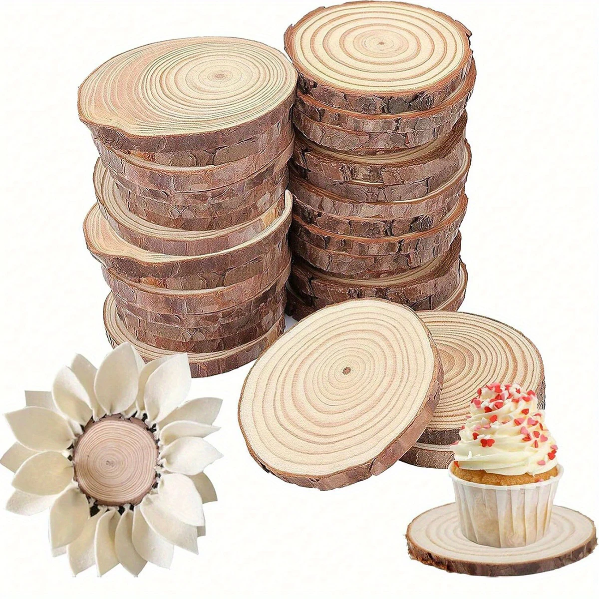 Untersetzer aus natürlichem Kiefernholz, runde unlackierte Holzscheiben, Kreise mit Baumrinde, Holzscheiben, DIY-Handwerk, Hochzeit, Party-Dekoration
