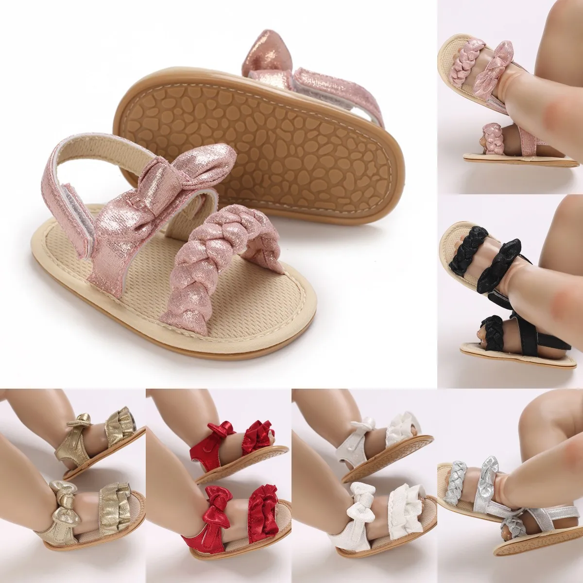 0-18 Months Baby Girl Summer Sandals Cute Bow Non-Slip Rubber Sole Infant Babies Kids First Walkers Sandals 4 Colors