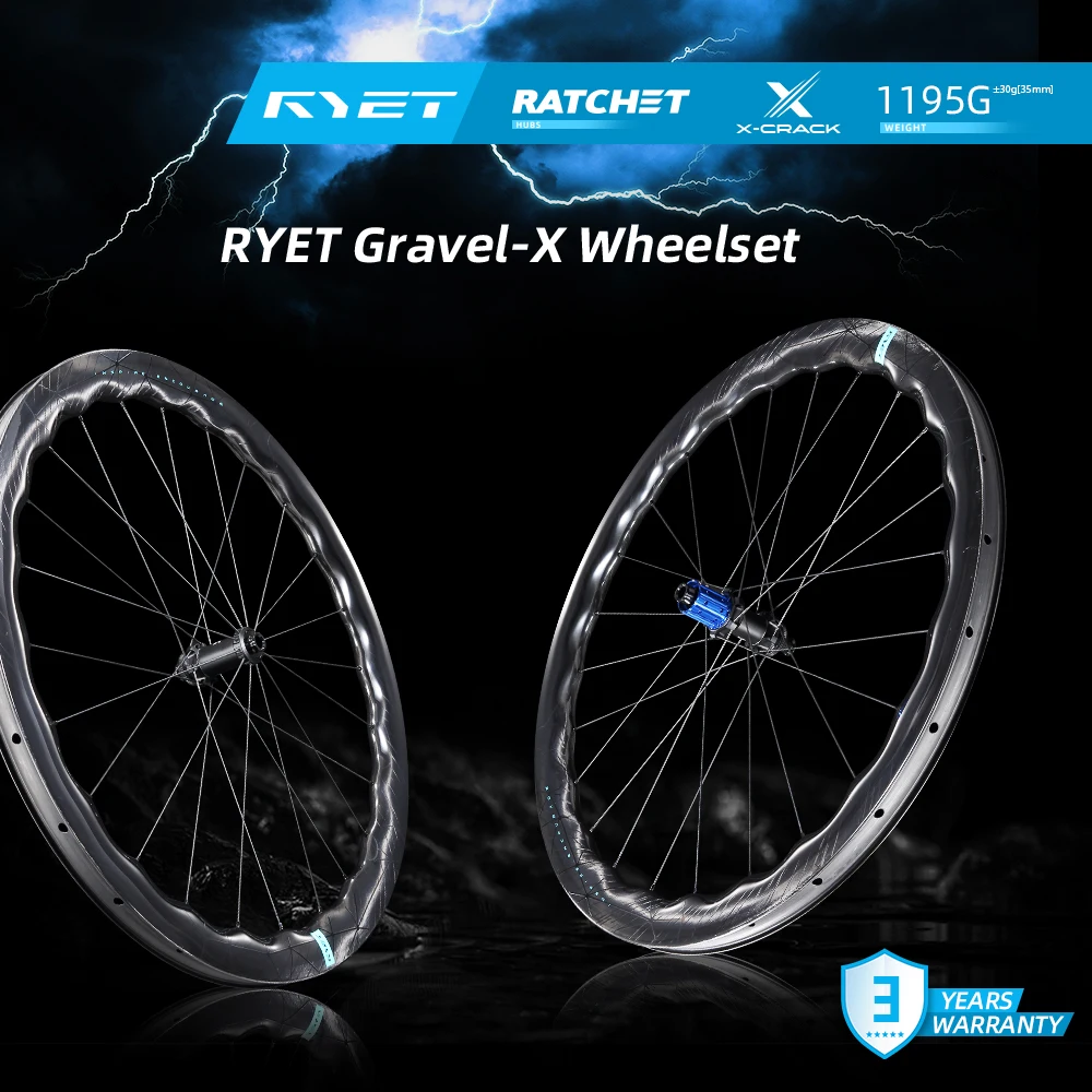 RYET Carbon Gravel Wheelset 1195g Disc Brake Tubeless Ready 52T