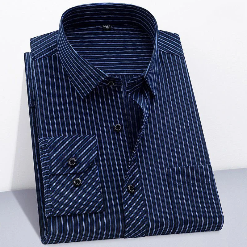 Long Sleeve Striped Branded Cotton Shirts for Men Shirt Male Shirt Business Casual Gray Blue Red Orange New Regular Fit