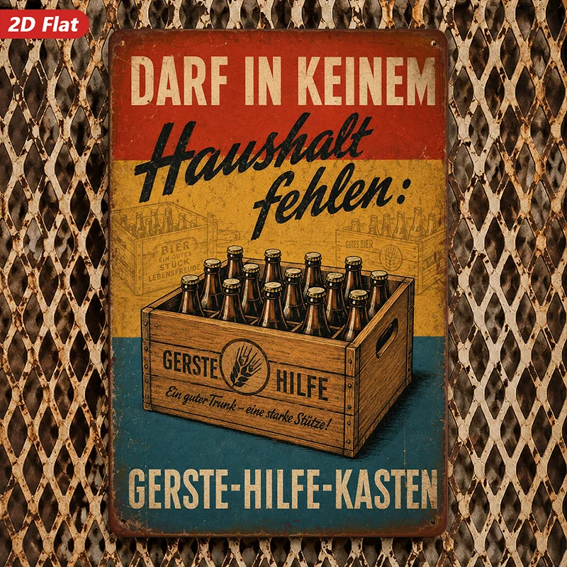2D Flat, 1pc Metal Sign Wall Art, Vintage Beer Crate Art, German Text Decor, Retro Style, Home Decor, Ideal for Bar, Man Cave, S
