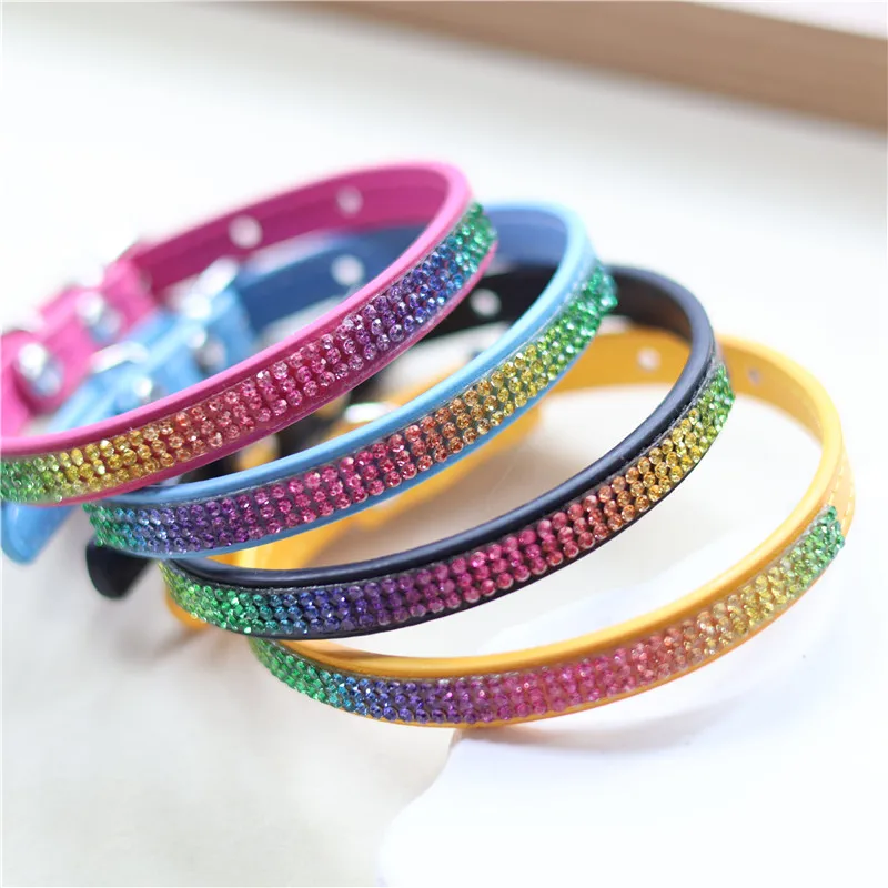 Collar ajustable cuero PU cristal y arcoíris para gatos y perros mini - imagen 4