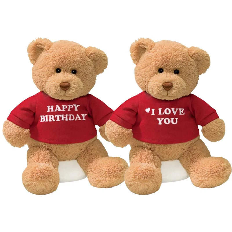 Urso mensagem marrom com t-shirt azul, Stuffed Animal para idades 1 e acima, 12 em