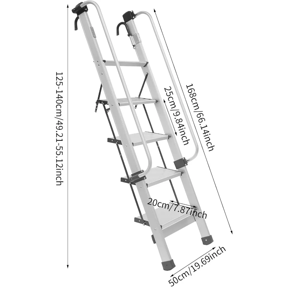 접이식 5단 이층 침대 사다리, 미끄럼 방지 매트, 조절 가능한 손잡이, 캐러밴 및 RV용 넓은 발판 포함