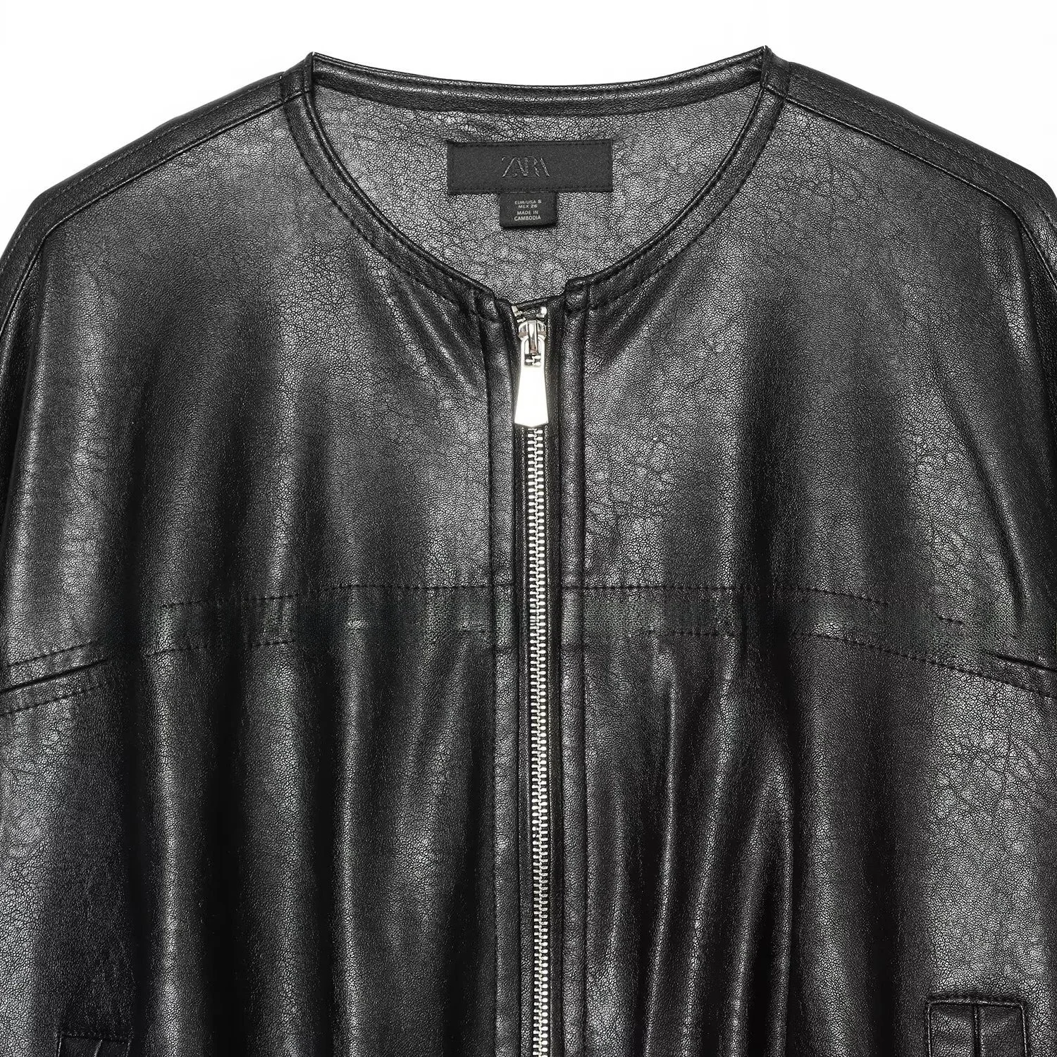 KASLEAD Women's Leather Effect Bubble Sleeve Pilot Jacket Coat Short Zipper Closure Long Sleeve Polyester Fiber Autumn New