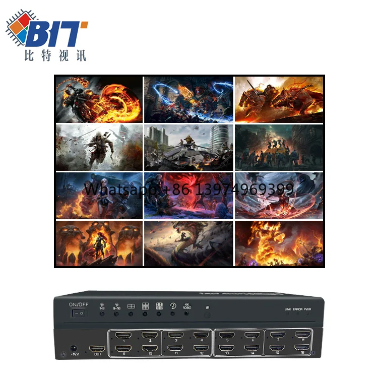 4K60 Seamless Switch Video Splitter 16 Inputs 1 Output Multi-viewer Professional Grade CCTV Monitoring Picture Synthesizer