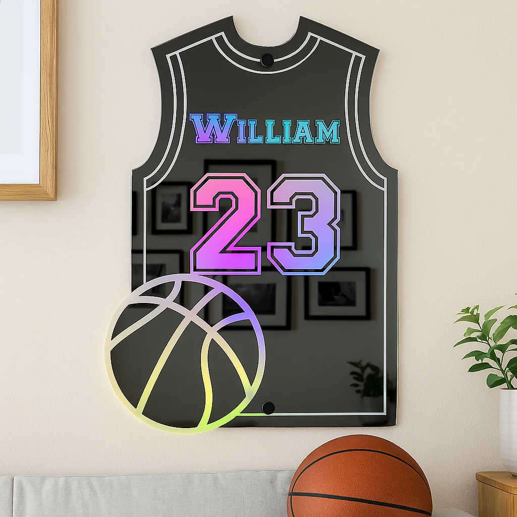 Miroir LED pour maillot de football personnalisé - Cadeau acrylique personnalisé pour papa, décoration murale grotte homme (Né Noël/anniversaire/Fête des pères)