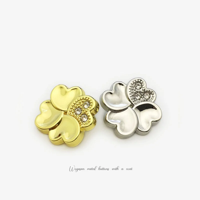 

10PCS Sparkling Rhinestone Buttons Four Leaf Clover Design Decorative Fasteners for Coat Jacket Sweater Apparel Sewing Accessori