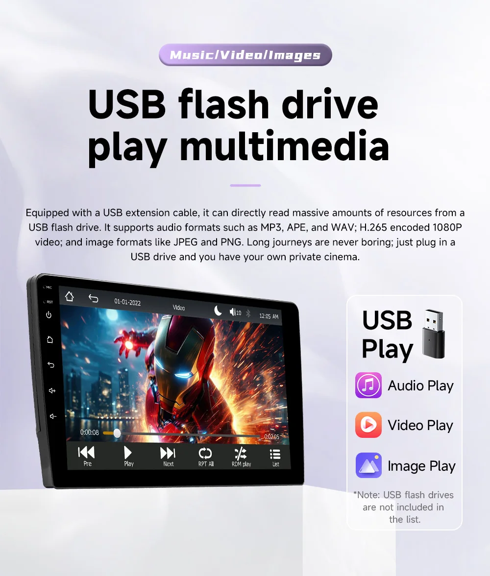 BQCC 9'' Universeller MP5 Auto-Player 1024*600 Kabelloses CarPlay Android Auto Unterstützt BT AUX FM AM Stereo Radio Multimedia-Haupteinheit – Detail 8
