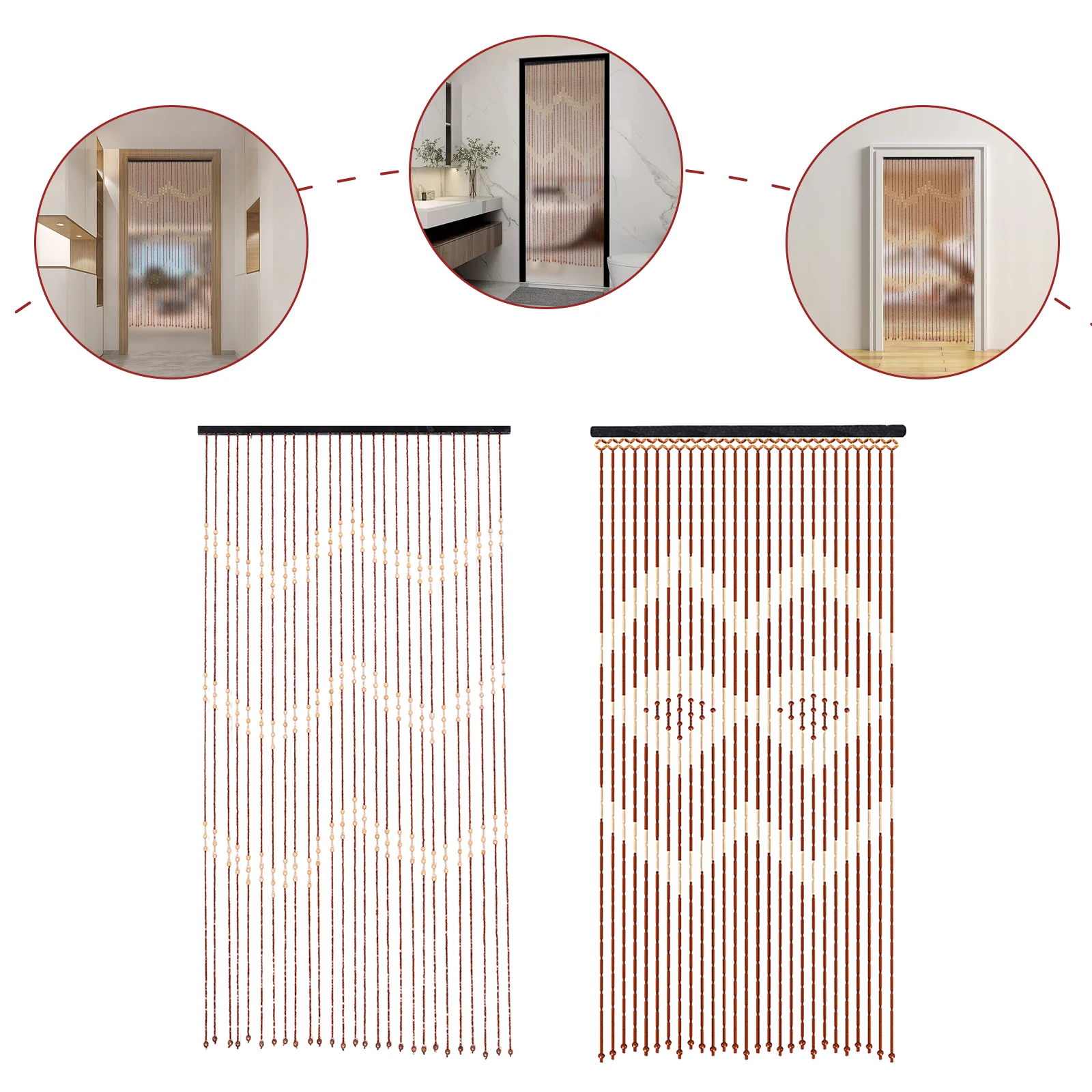 Natural Wood Bamboo Beaded Curtain Fly Screen Bedroom Bath Doorway Porch Divider Classical Wooden