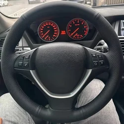DIY Black Faux Leather Car Accessories Steering Wheel Cover For BMW X5 E70 2006-2013 X6 E71 2008-2014 E72 (ActiveHybrid X6)