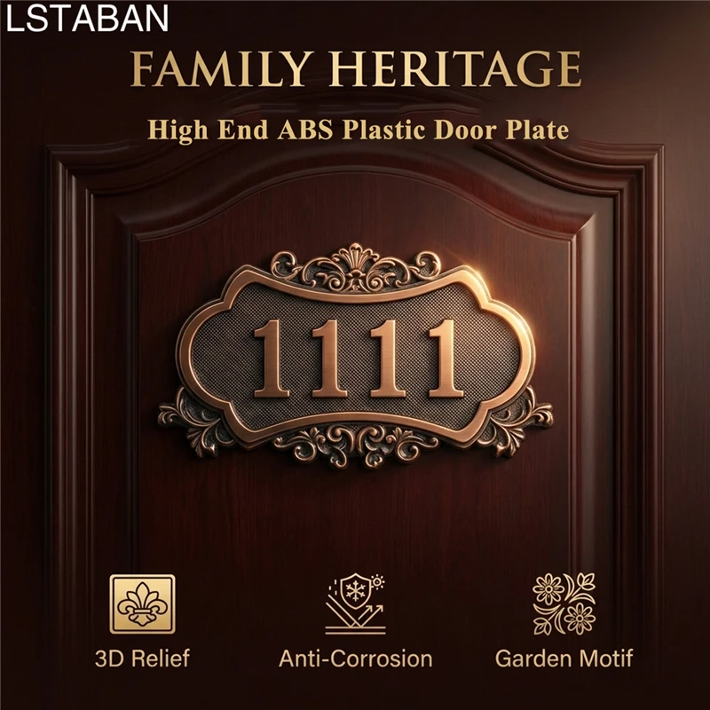 

ABS Plastic European Retro Style Customized House Number Imitation Metal Bronze Door Plate Address House Number Plate For House