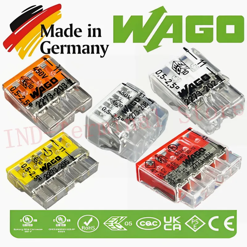 

WAGOs Connectors box 2273-202 203 204 205 208 2773-402 403 404 405 406 408 0.5-4MM² Hard wire quick terminal block connector
