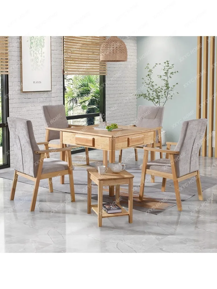 Mahjong Table Dining Table Dual-Use Tea Table Wood Color Multi-Functional Integrated New Chinese Style Mahjong Machine