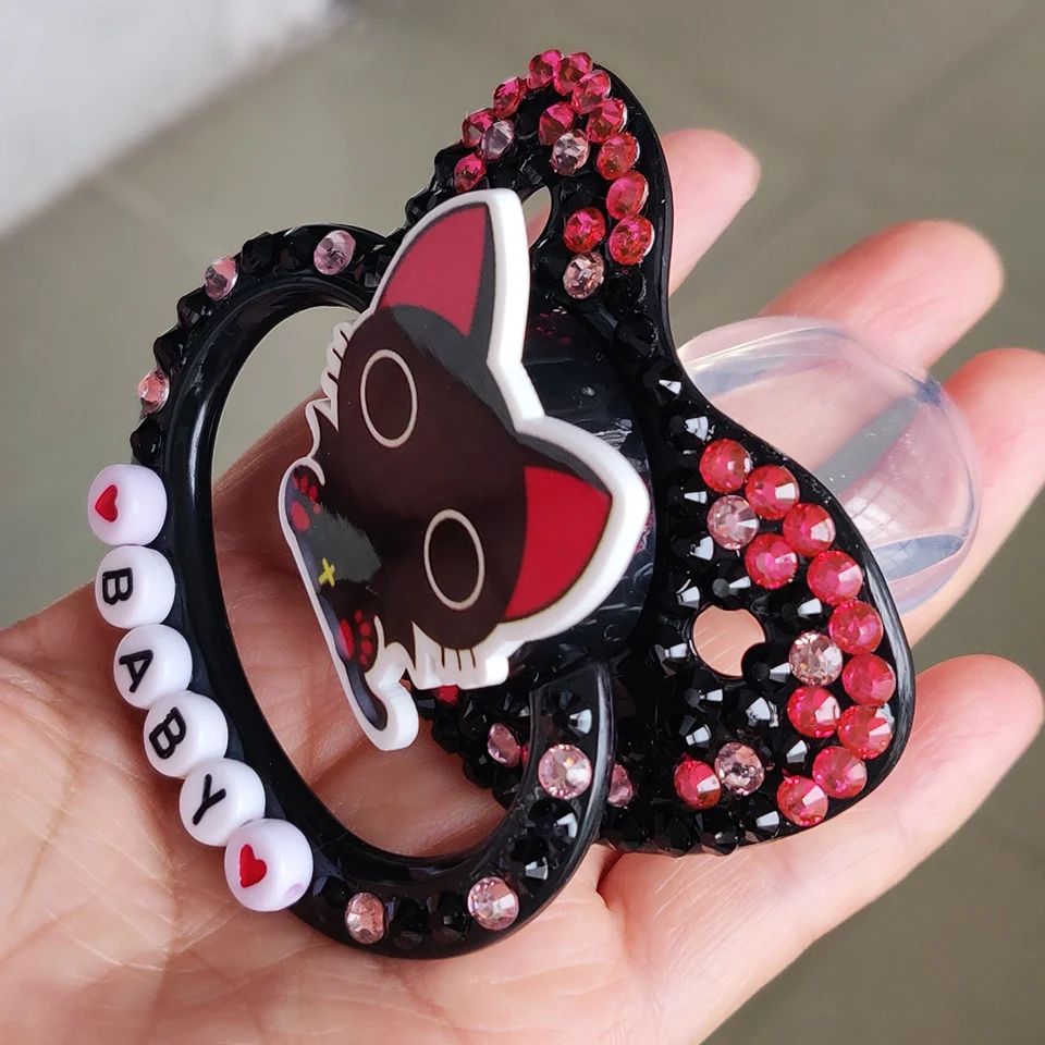 2024 New Style DDLG Adult Pacifier Lovely Big Size Silicone Adult Pacifier Adult Paci  Black Cat For abdl For Girl