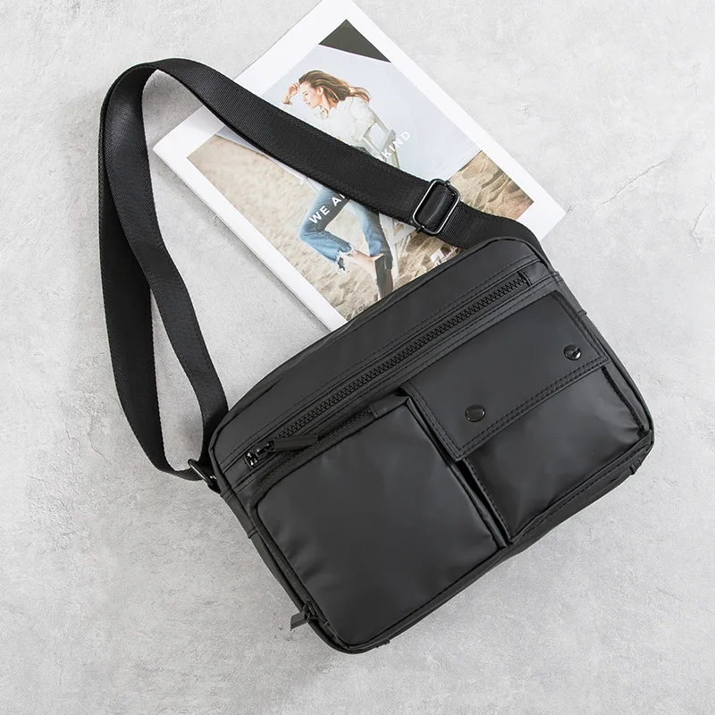 Waterproof Oxford fabric workwear men's single-shoulder bag, horizontal square multi-pocket large capacity crossbody backpack