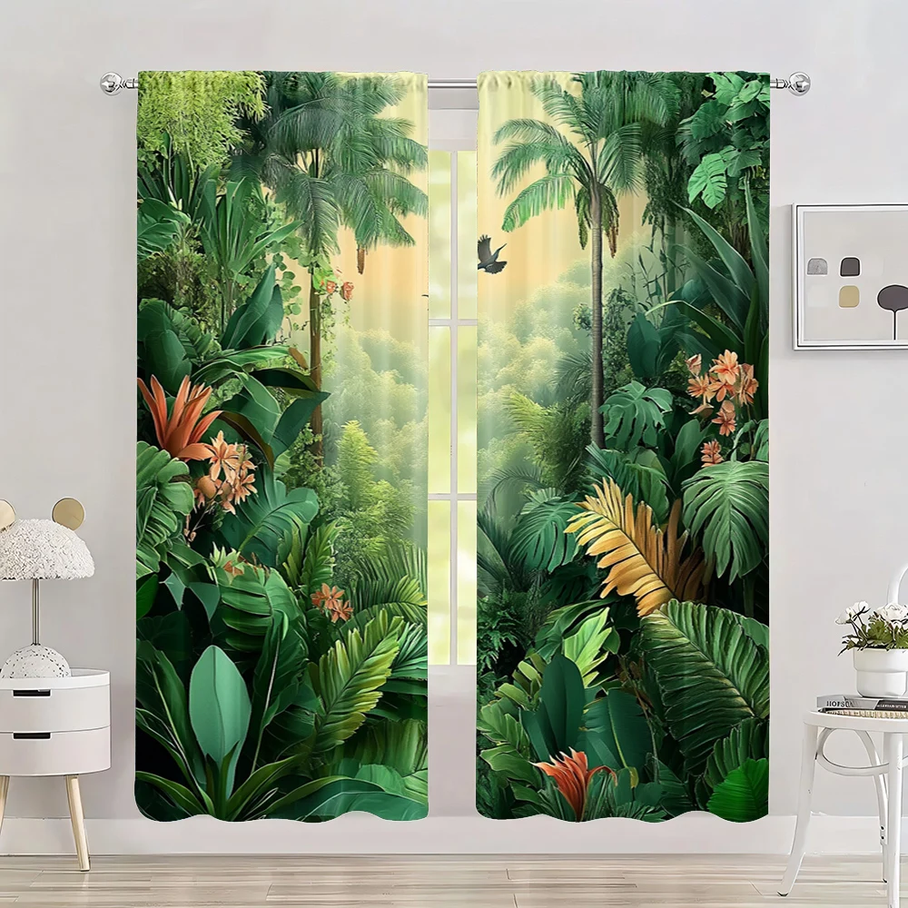 

2pc, Spring Window Curtain jungle plants Versatile Polyester,Without Electricity Birthday Party Use for Indoor Celebrations,