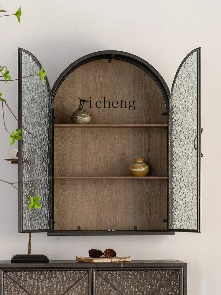 v5.29 French Wall Cabinet Wall Locker Wrought Iron Water Corrugated Glass Living Room Bedroom Wall-mounted Locker
