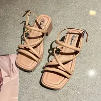 Fashionable High-Heeled Sandals For Women Summer New Arrival Versatile Outerwear Anti-Slip Simple Solid Color Thick Base Large H