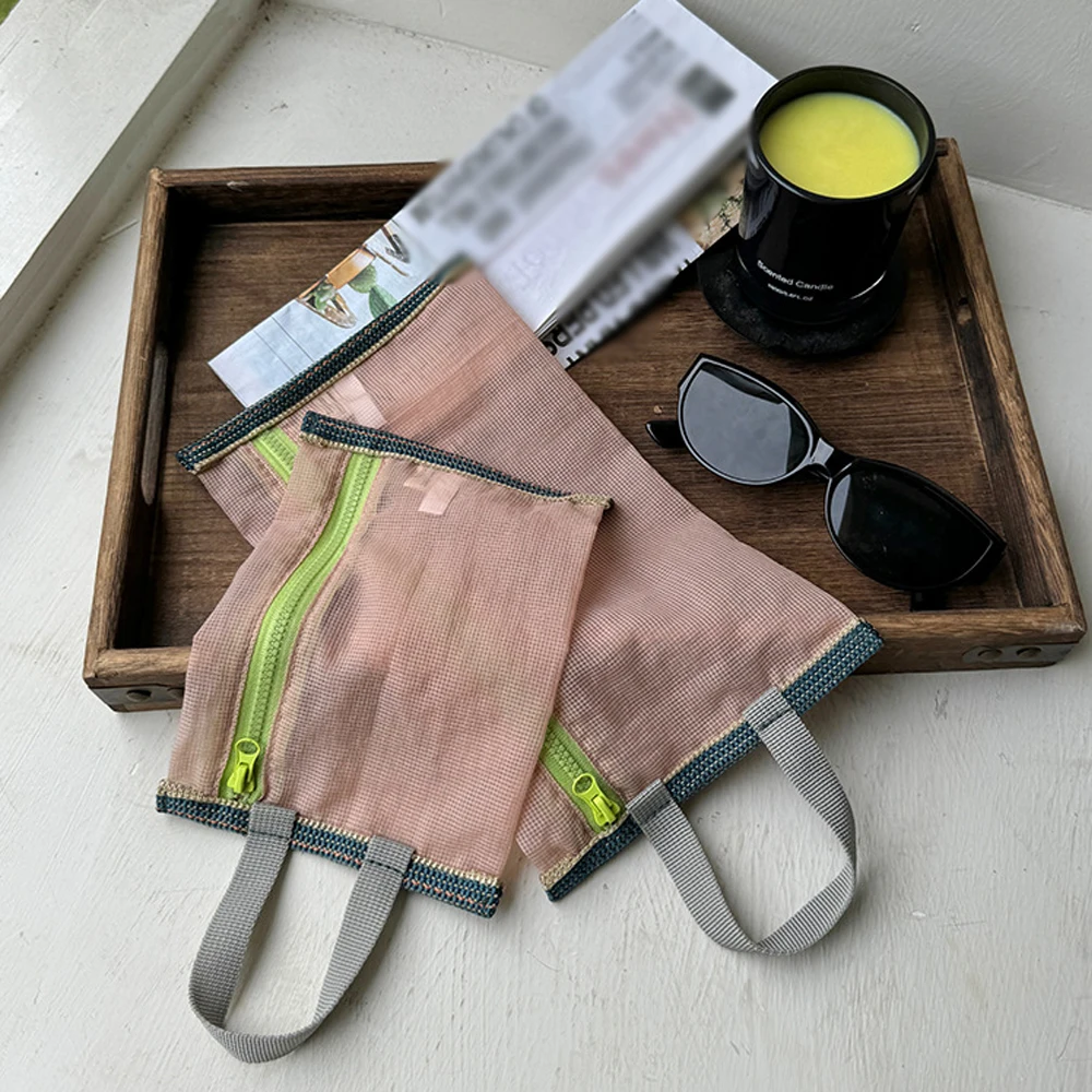 Translucent Mesh Nylon Storage Bag Portable Zipper Handbag Functional Cosmetic Pouch Pencil Case Documents Paper Organizer