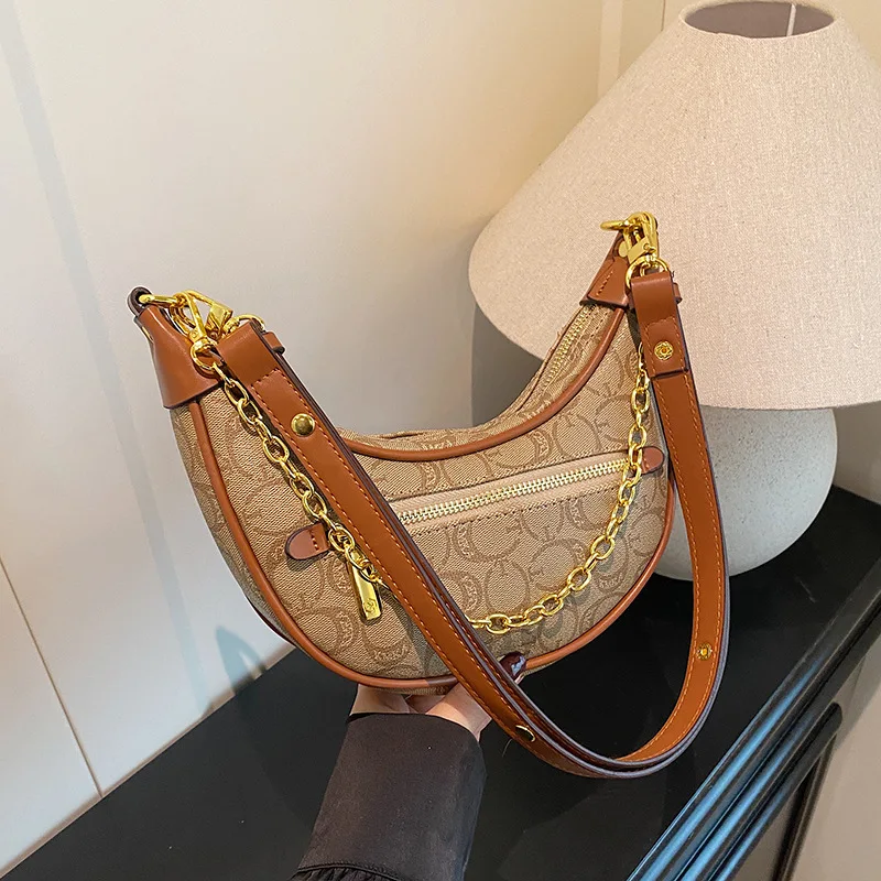 

Сумка в стиле ретро в форме полумесяца 2025 года — винтажная сумка через плечо в форме горошка с цветным принтом, модная женская сумка через плечо в стиле бохо