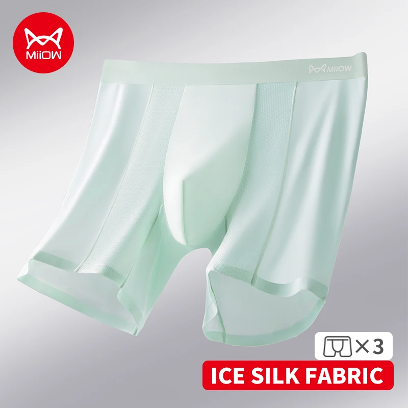 

MiiOW 3 шт. дышащие мужские трусы-боксеры из ледяного шелка с сеткой, антибактериальные, тонкие, спортивные, 10A