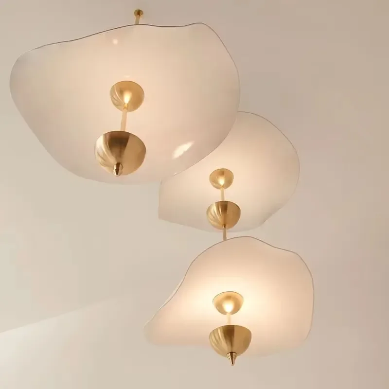 LED White Acrylic Lotus Leaf Pendant Lights Nordic Creative Gold Wrought Iron Hanging Lamp Living