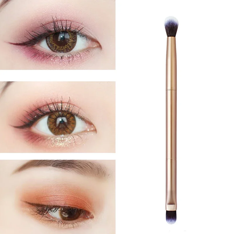 Double-head Eyeshadow Makeup Brush Aluminum Handle Eyeshadow Eyebrow Brush Muilt-functional Concealer Blending Brush Makeup Tool
