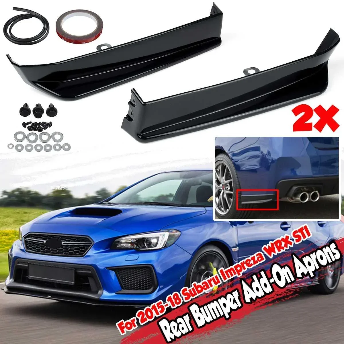 Anti-Scratch 2xCar Rear Bumper Lip Wrap Diffuser Canard Add-on Side Aprons Spats Cap Spoiler For Subaru Impreza WRX STI Body Kit