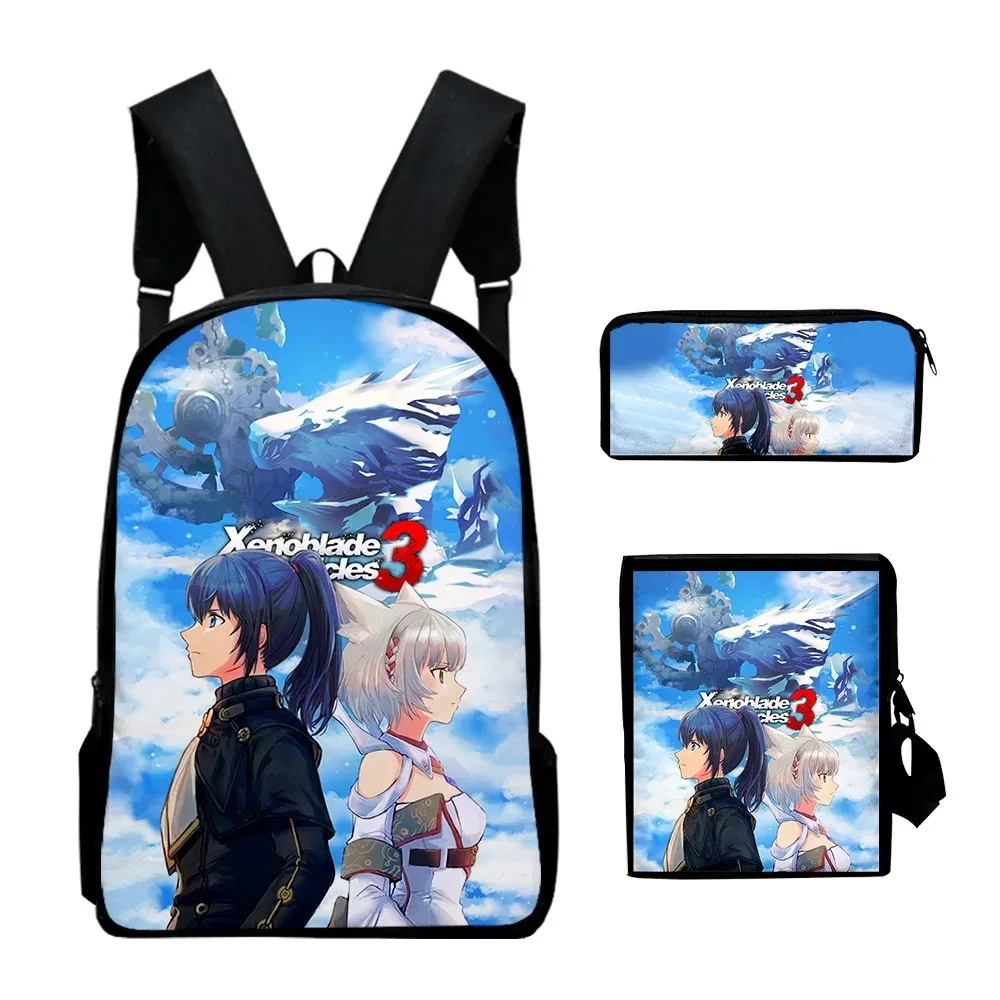 Harajuku Xenoblade Chronic 3 Set Print School Backpacks, Laptop Backpack, Backpack, Tilt Shoulder Bag, Pencil Case, 3Pcs Set