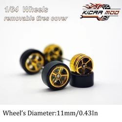 1/64 RLC Premium Wheels with Rubber Slick Tires for Hot Wheels Five Spokes Model Car Refitting Parts D:11mm (1 Set)