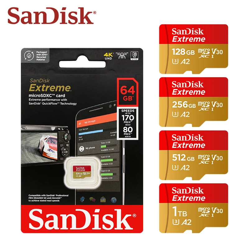 Sandisk Original Memory Card Extreme Micro SD การ์ด A2 V30 U3 แฟลชการ์ด 400GB TF Card หน่วยความจํา Microsd สําหรับฟรีเรือ