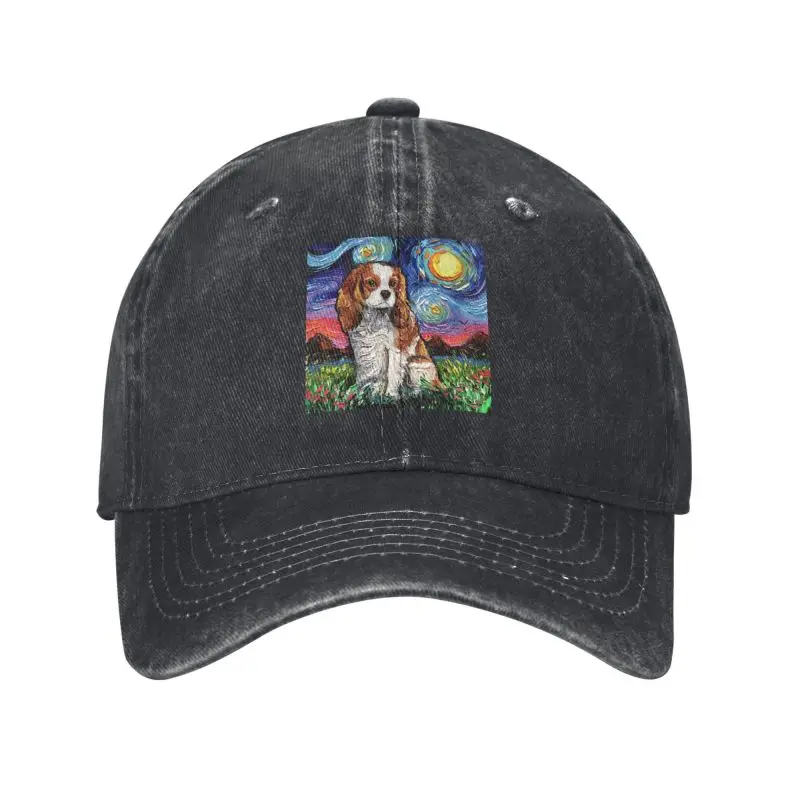 Custom Cotton Starry Night Cavalier King Charles Spaniel Baseball Cap for Men Women Adjustable Pet Dog Lover Dad Hat Sports