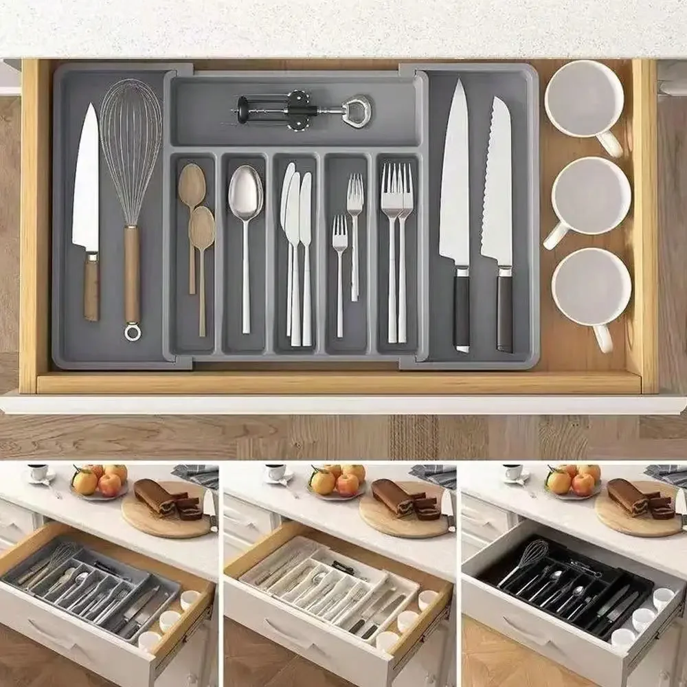 Silverware Organizer Expandable Kitchen Utensil Drawer Organizer With 9 Compartment Large Cutlery Organizer Tray For Forks Knive