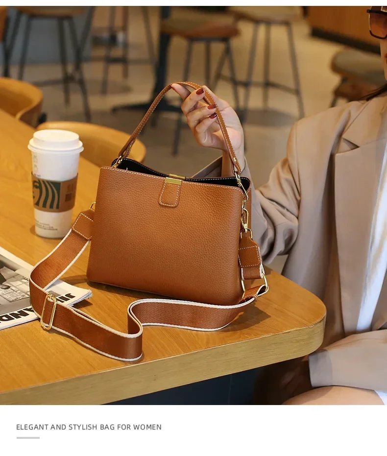 PU Leather Women Shoulder Bag Vintage Messenger Crossbody Bag Female Bucket Totes Bag Fashion Casual Cowhide Lady Handbag