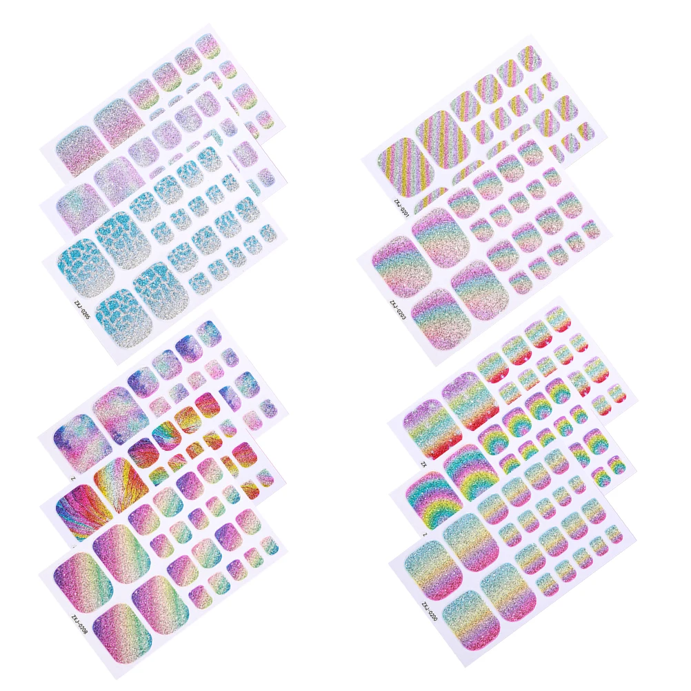 Autocollants d'ongles imperméables à paillettes arc-en-ciel, 11 pièces, enveloppes d'orteils auto-adhésives pour fête d'été, usage quotidien, pour femmes