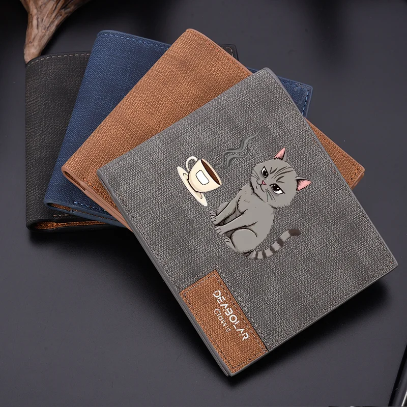 Lässige Vintage-Geldbörse aus PU-Leder für Herren mit Cartoon-Druck, mehrere Kartenfächer, Studentenhalter, personalisierte Jugendmode
