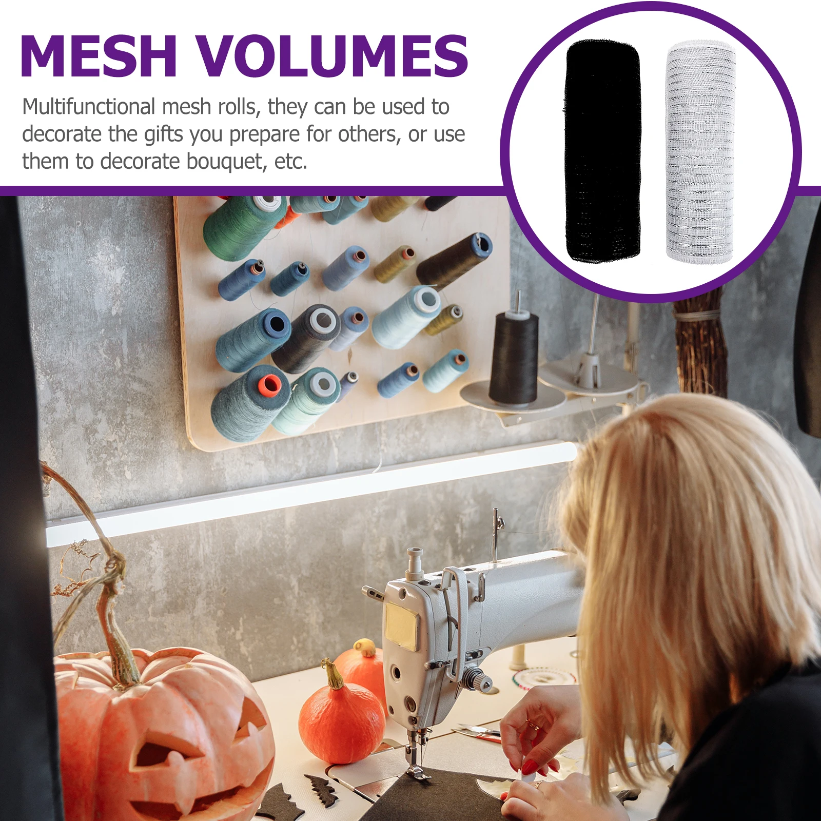 

2 Rolls Metallic Mesh Cloth Halloween Decorative Ribbon Craft Supplies Gift Wrapping Bouquet Mesh Rolls For