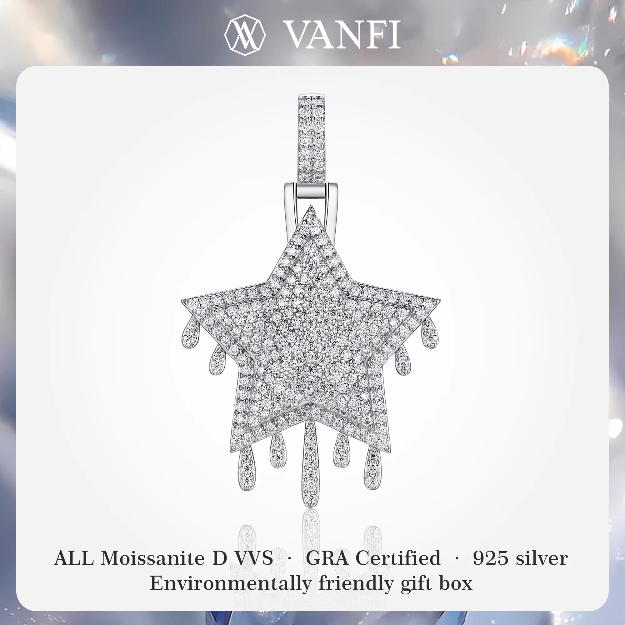 

Kfvanfi s925 серебряное ожерелье мужская пятиконечная звезда хип-хоп муассанит сертифицированный кулон роскошные изысканные ювелирные изделия с платиновым покрытием