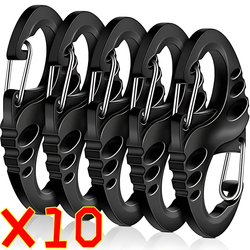 

5/10pcs Portable Mini S-Type Carabiner Climbing Safety Hook Dual Buckle Plastic Steel Sport Outdoor Multifunction Accessories