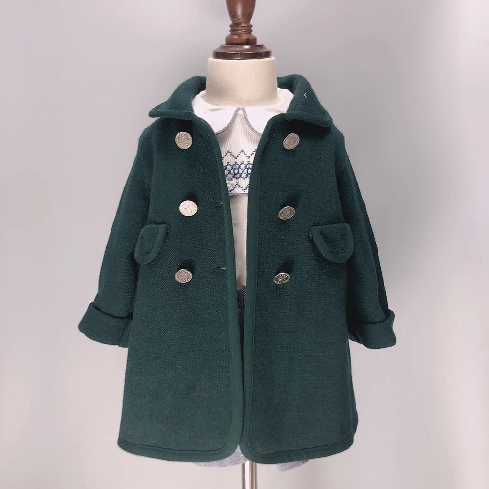 Cappotto per ragazze cappotto per ragazzi cappotto di lana inverno verde rosso caldo sottile abbigliamento Eid natalizio British Royal Style