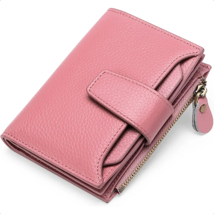 

FALAN MULE Women's Genuine Leather Wallet Compact Size RFID Blocking 14 Slots 2 Zippered Pockets 2 Bill Compartments Includes C