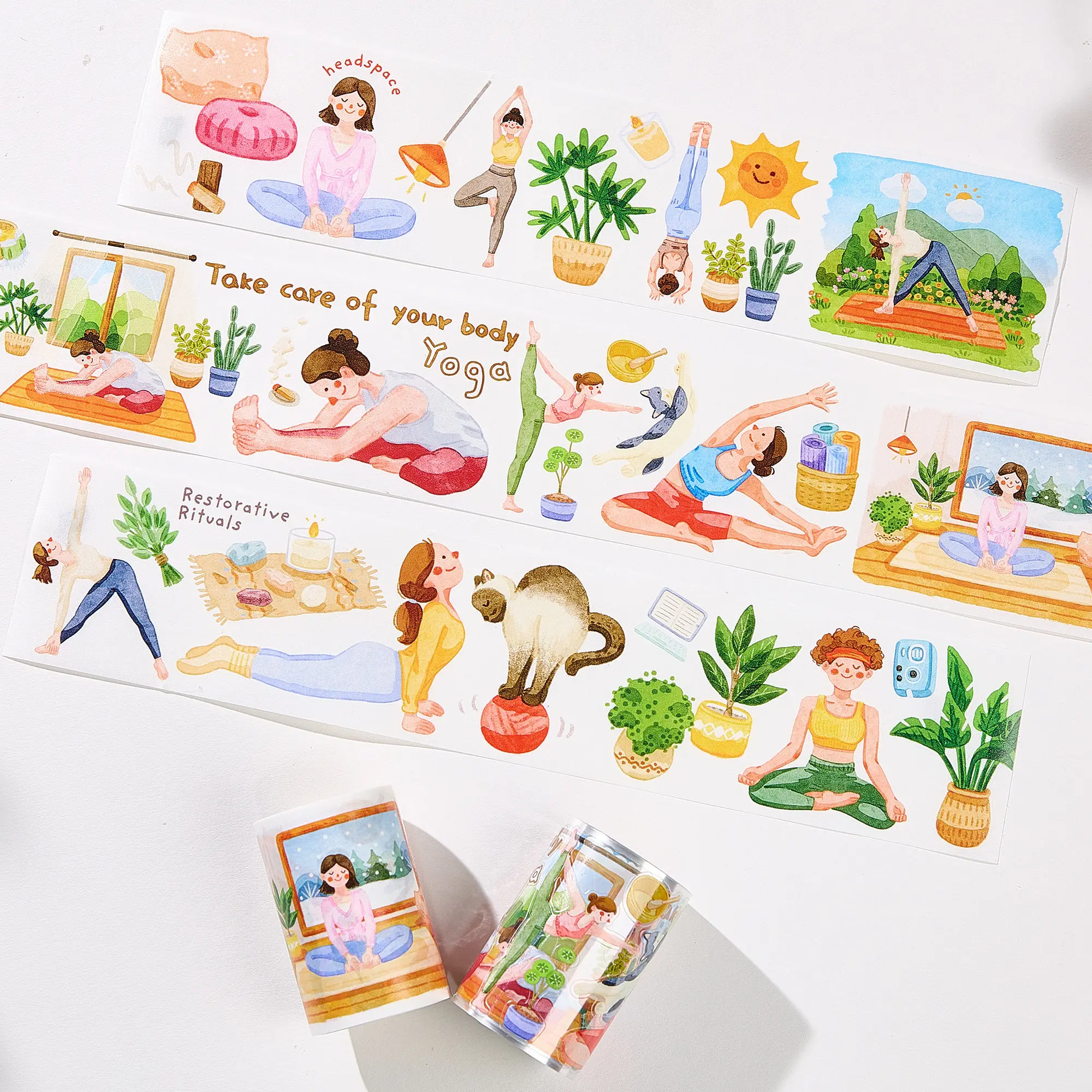 WT tape, yoga daily, yoga notes die cut figures yoga sports journal tape ins wind