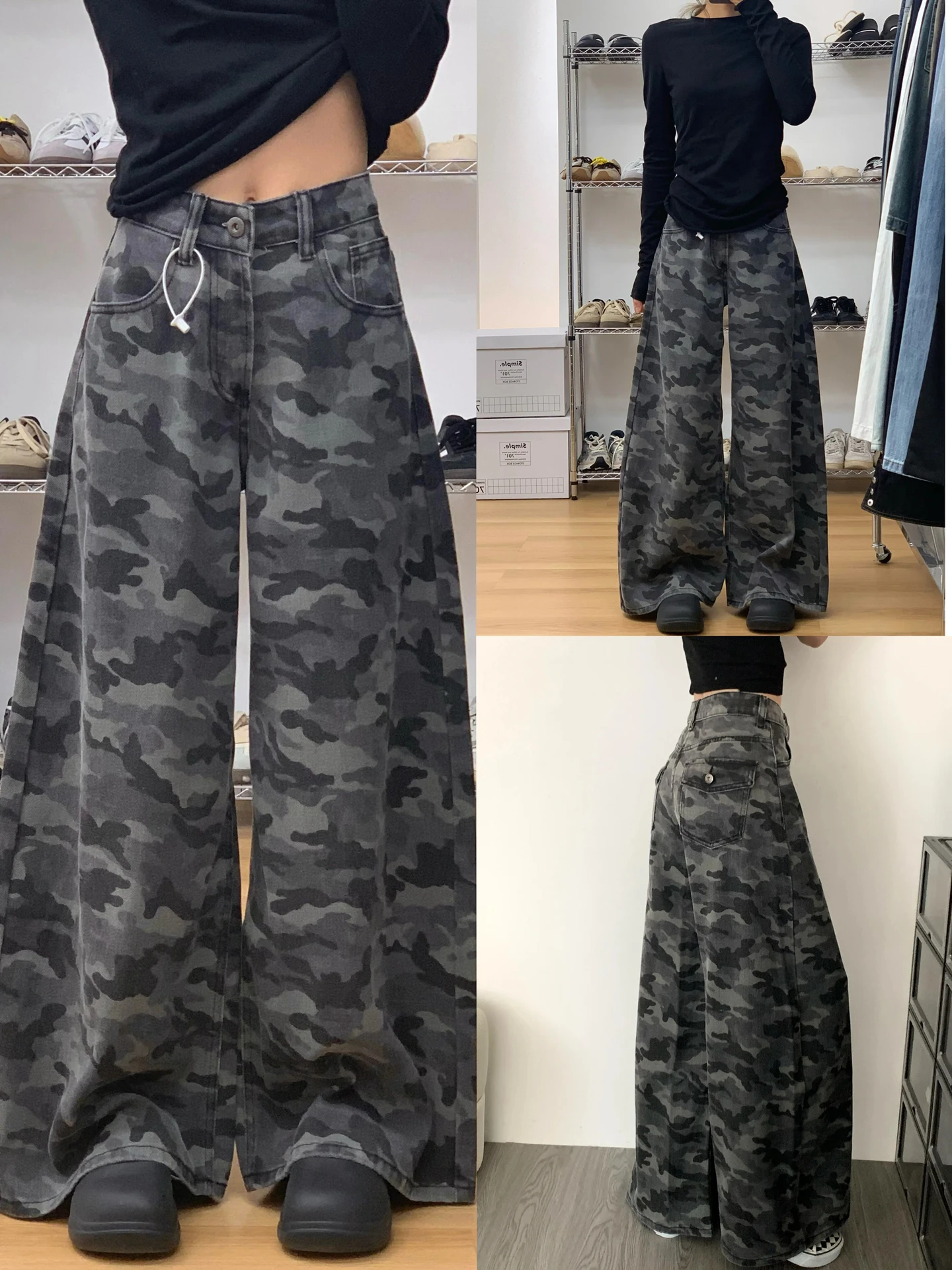 

American Retro Wide Leg Straight Cut Denim Jeans Women's plus Size Loose High Waist Slimming Long Pants Casual Wear