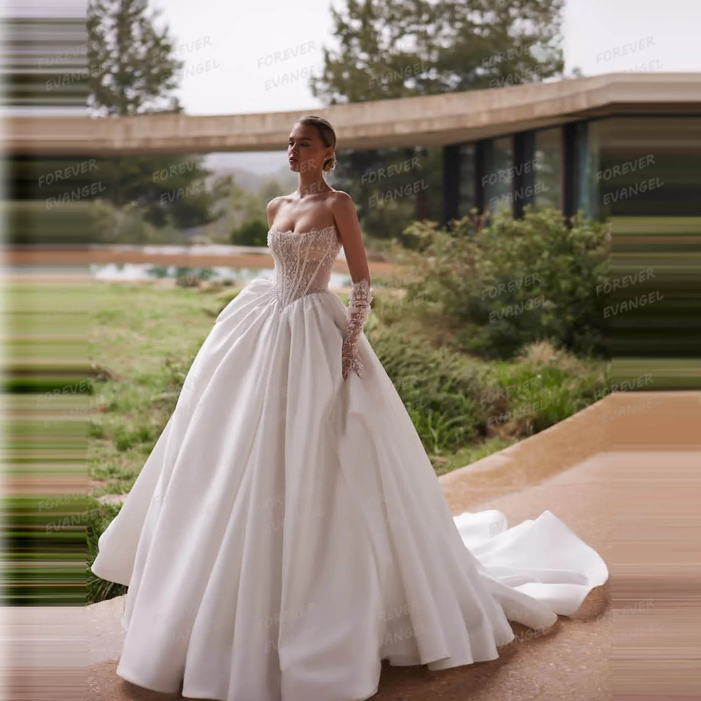 فساتين زفاف بسيطة برقبة قارب على شكل حرف A للنساء بدون أكمام مزينة بالساتان فساتين العروس سويب تراين فيستدوس دي نوف مخصصة